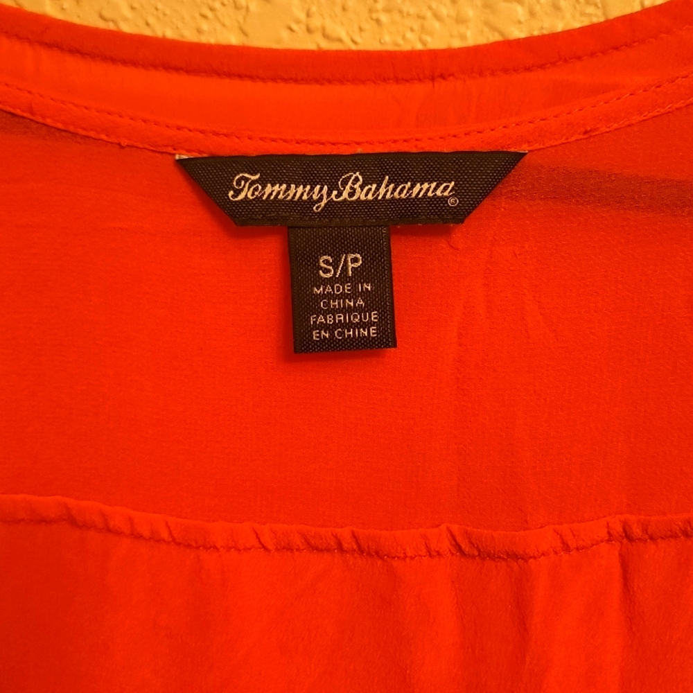 Tommy Bahama rayon dark salmon color. Small in size